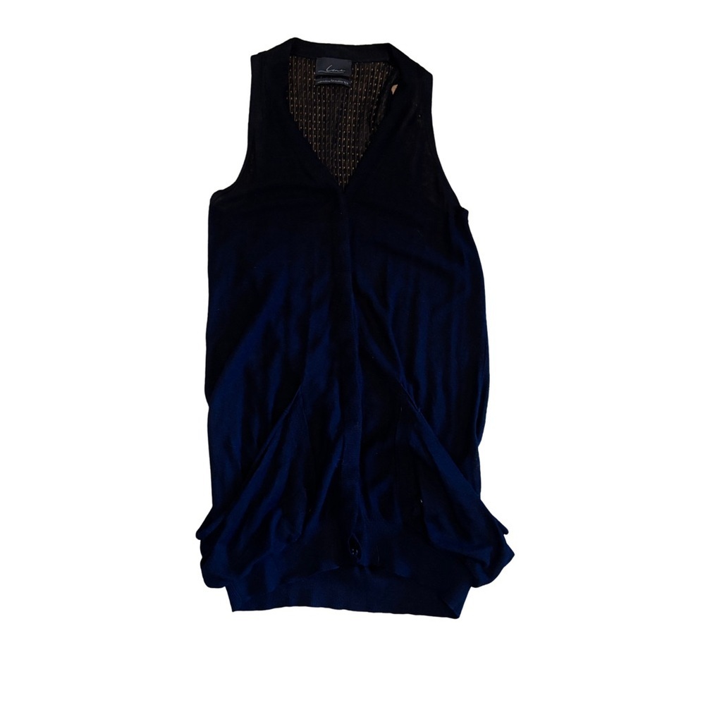 Line Linen Viscose Black Sleeveless Cardigan Vest